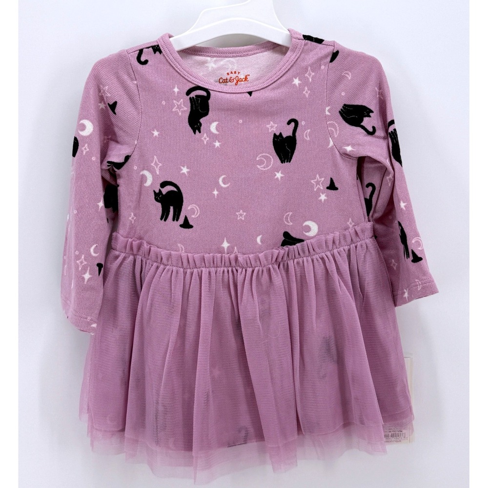Cat & Jack Baby Girl Halloween Dress Purple Black Cat Tulle Skirt 18M NWT